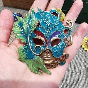 Colorful Enamel Mask Pendant Brooch